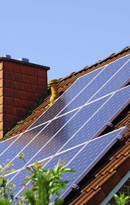 Germany, North Rhine-Westphalia, Minden, Roof with photovoltaic installation