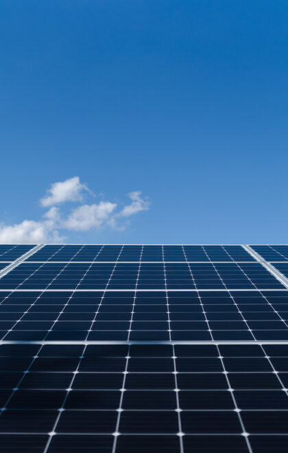 Photovoltaic solar power panel on sky background